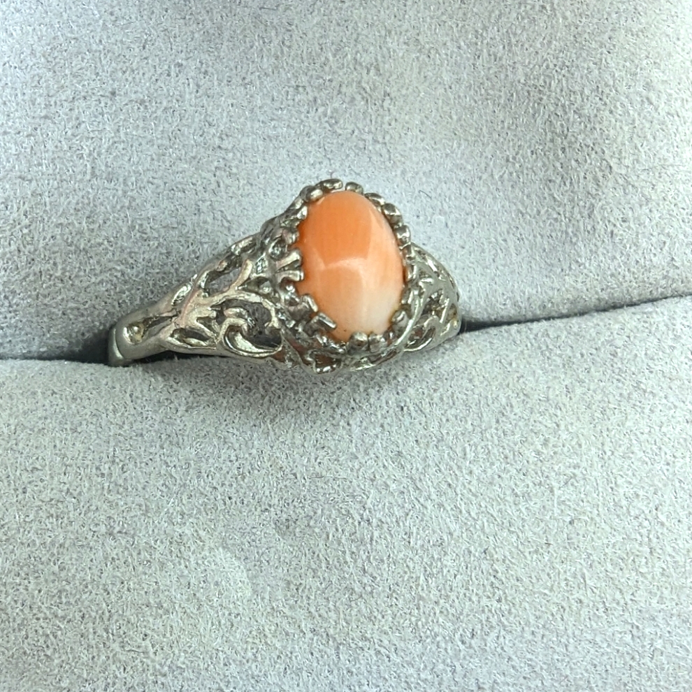 Vintage Sterling Silver Coral Ring